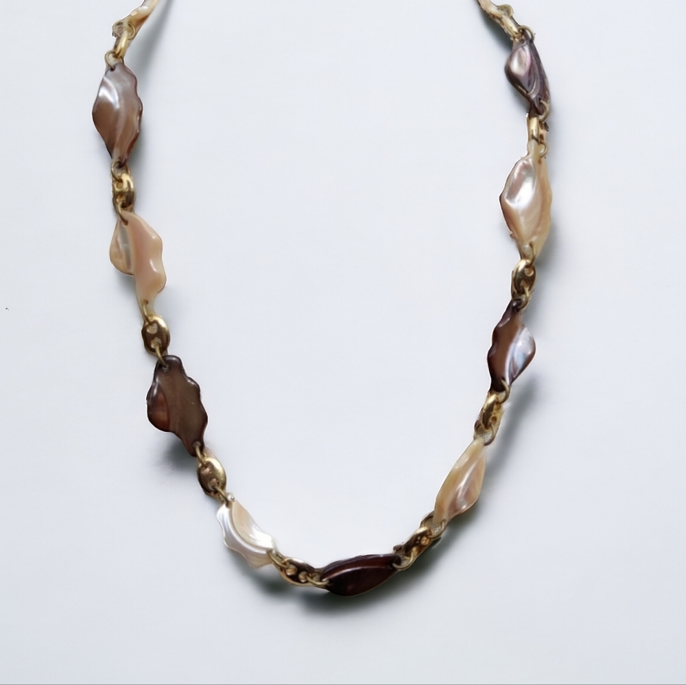 Gorgeous designer inspired mother of pearl leaves necklace